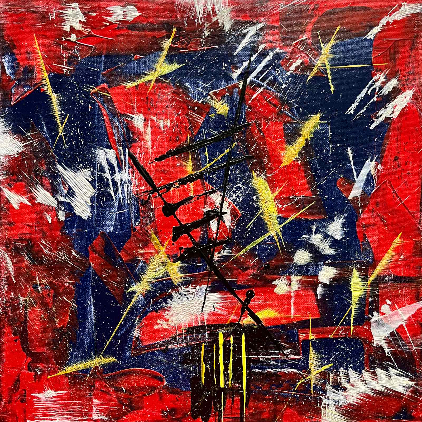 red blue yellow white black paint on canvas